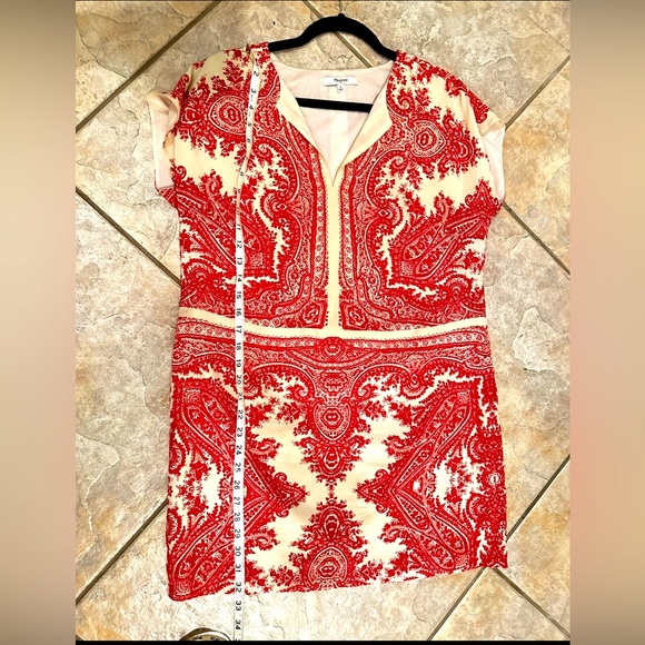 EUC *Madewell* Women's 100% Silk Tan Red Paisley Print Tunic Dress S - Picture 3 of 4